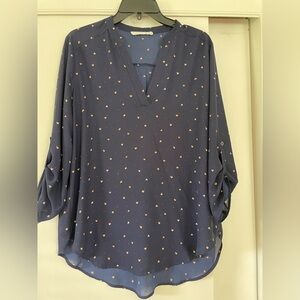 Lush Dark Blue Blouse with Heart Patterns